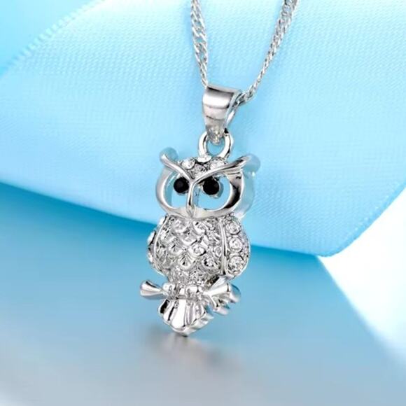 Women's 925 Silver Owls Necklace & Earring Set CZ Diamonds Valentine's Birthday - Picture 3 of 5